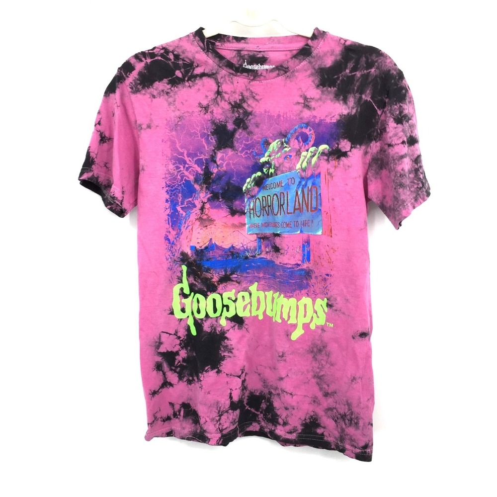 Goosebumps horrorland tie dye purple black t shirt Halloween retro boho S